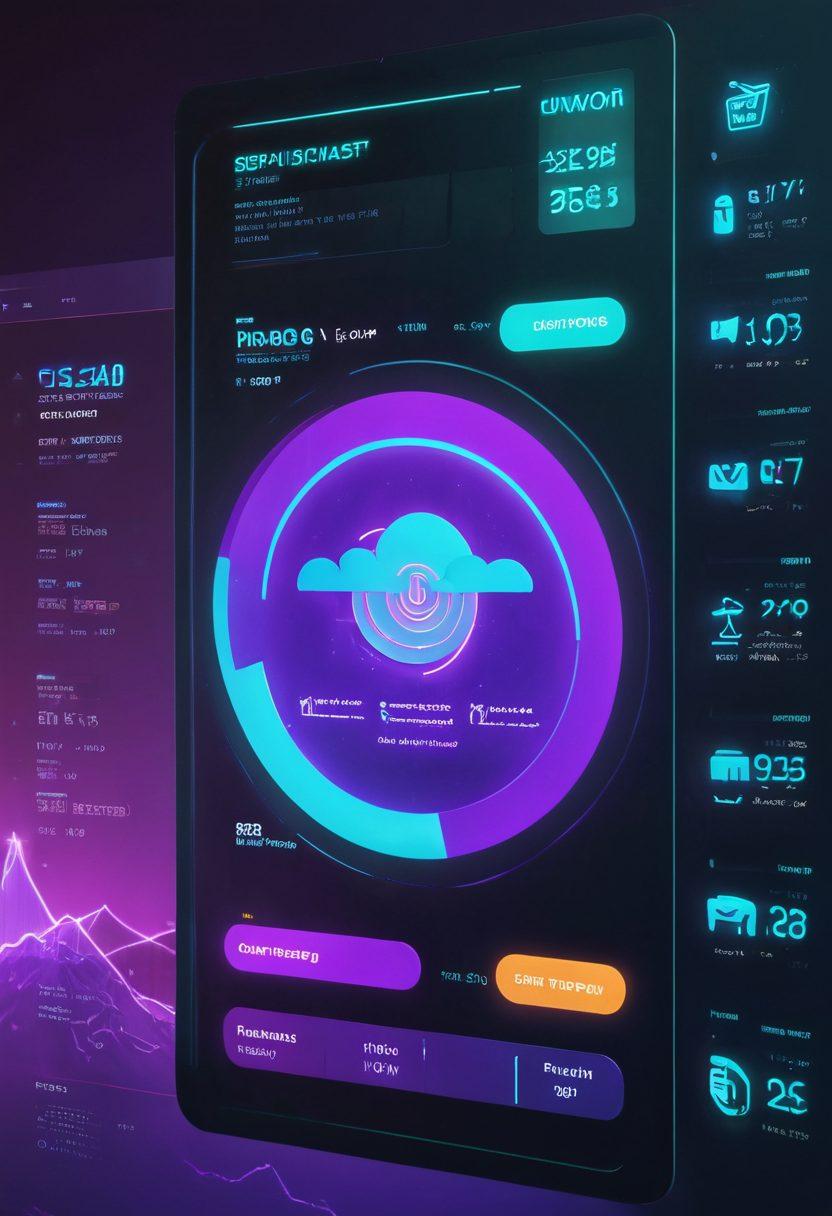 A futuristic digital landscape showcasing diverse subscription service icons, such as streaming, software, and food delivery, dynamically interacting with a calendar marked with automatic renewal dates. Overlaying the scene are glowing graphs representing user metrics and trends, with a tech-savvy individual analyzing the data. The color palette should be vibrant and engaging, emphasizing innovation and convenience. cyberpunk. vibrant colors. 3D.